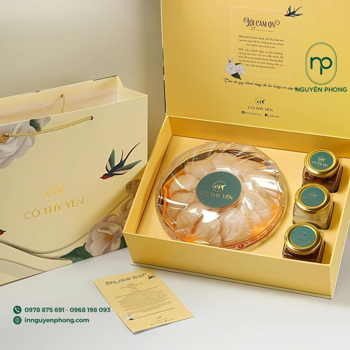 Combo hộp giấy + túi giấy đựng yến sào chất lượng cao